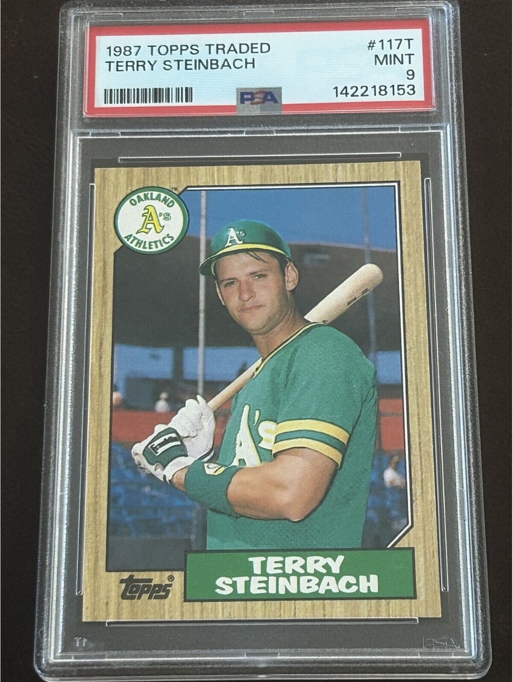 TERRY STEINBACH VINTAGE ROOKIE 1987 TOPPS TRADED #117T PSA GRADED MINT 9 RC.